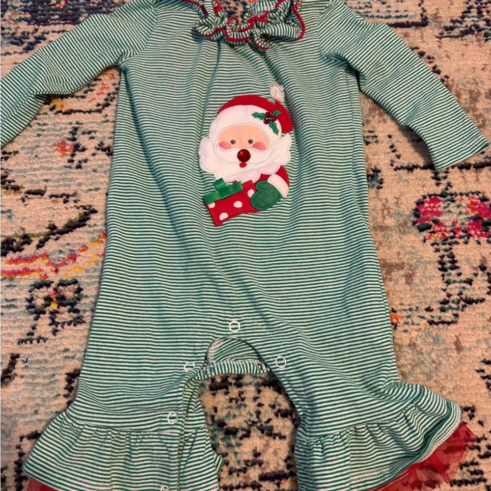 Festive Green Striped Santa Baby One Piece